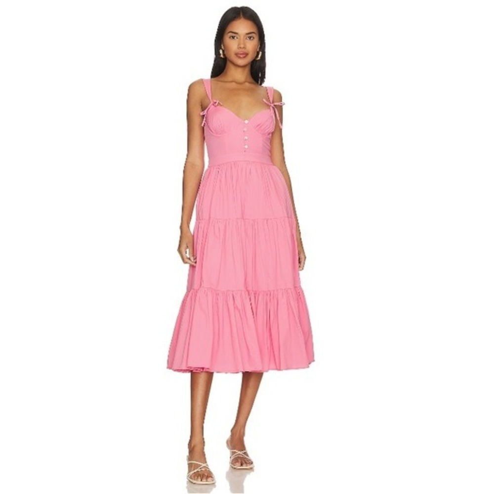 Tularosa Pink Tiered Midi Dress Size M Cotton Blend Adjustable Straps‎ Lined